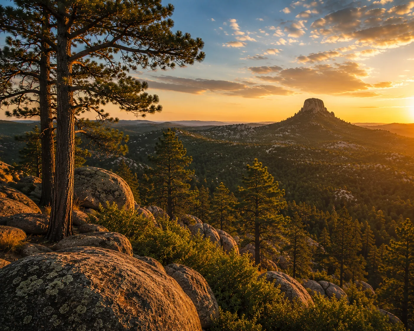 Ponderosa pine forest and granite terrain of the Prescott National Forest surrounding Stringfield at Granite Mountain