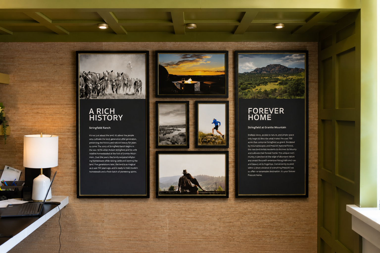 A history wall inside the Stringfield Sales Center telling the story of the Stringfield family's five generations on the land