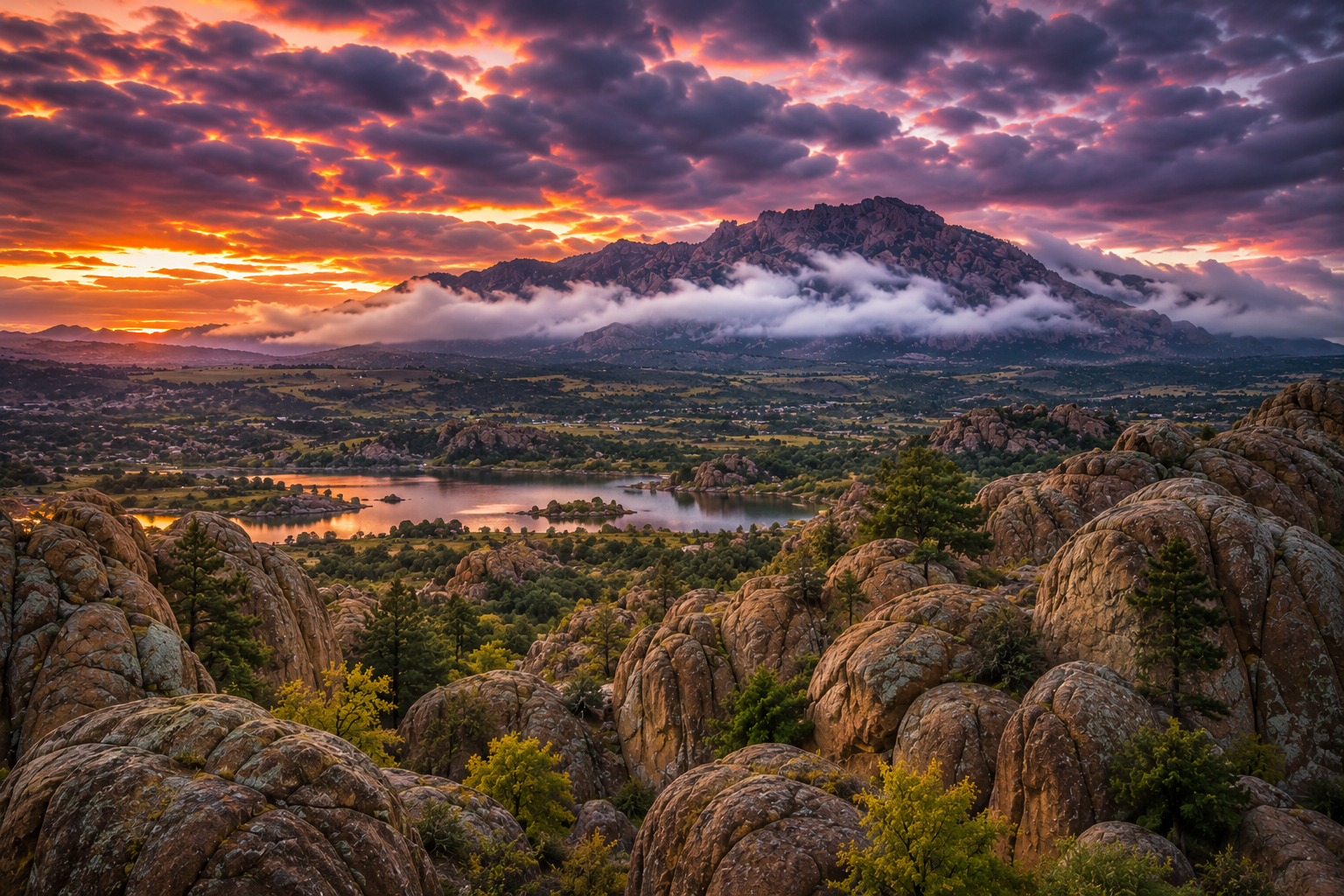 Granite Mountain and the Dells granite domes rising over Prescott, Arizona